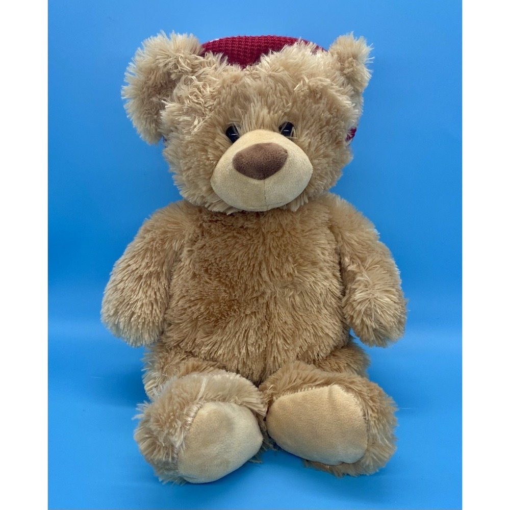 Vintage GUND 2013 16" Carmel Plush Teddy‎ Bear w/red & white striped Hat NWT